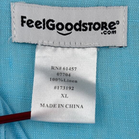 Feel Good Store Tunic Blouse Womens Size XL Blue 100% Linen Button Up 3/4 Sleeve - Picture 3 of 11
